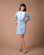 The White And Blue Pleated Mini Dress