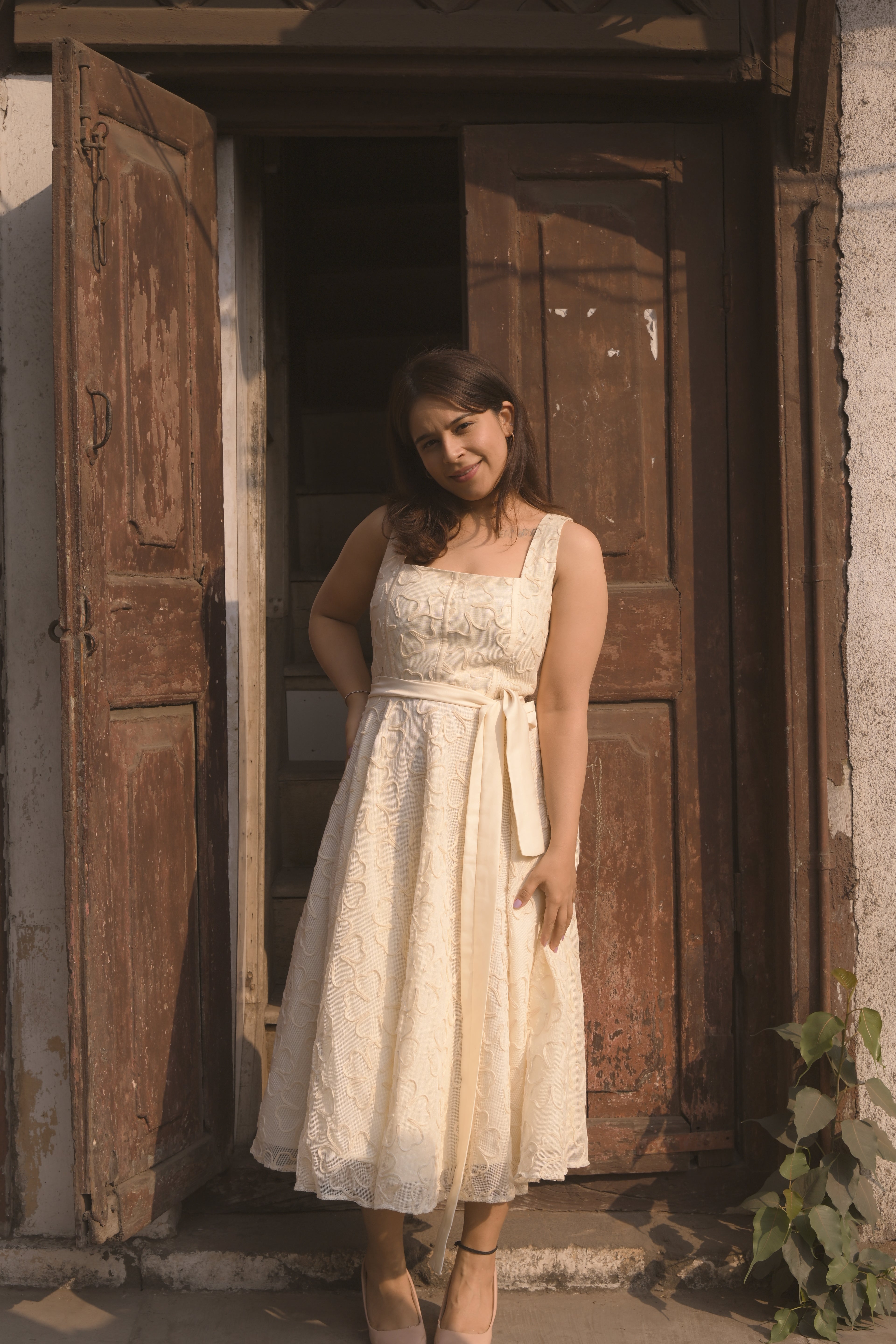White Petal Panel Dress - Divya Chawla