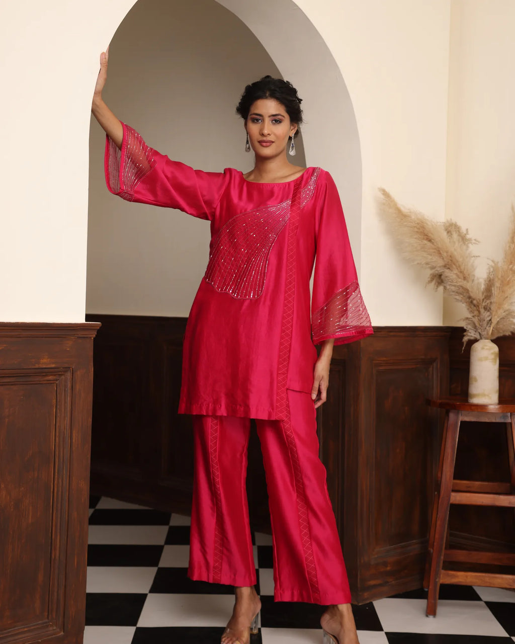 Fuchsia Hand-Embroidered Ensemble