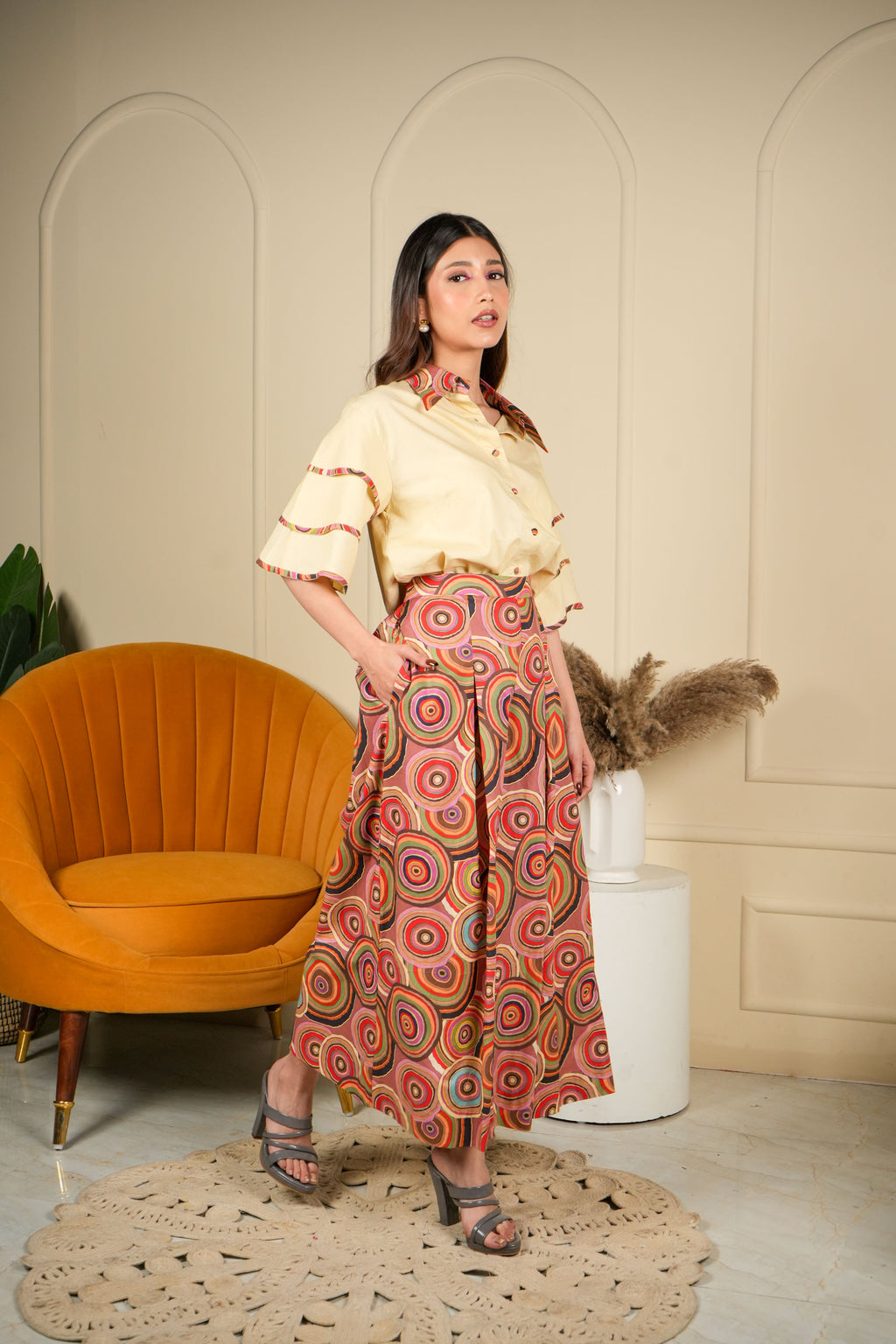 Circle Theory Ruffle Sleeve Shirt with Pants - Kasshish