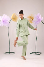THE MINT GREEN HEART SLEEVE EMBELLISHED COTTON SHIRT WITH WIDE PLACKET - BeyondStiches