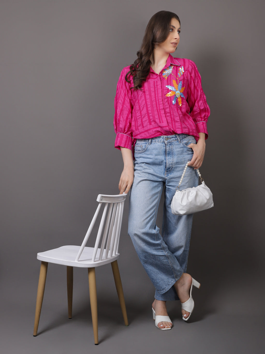 Pink Crushed Embroidered Shirt - Gagan Vohra