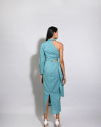 Aqua Floral Printed One Shoulder Dress - Itara