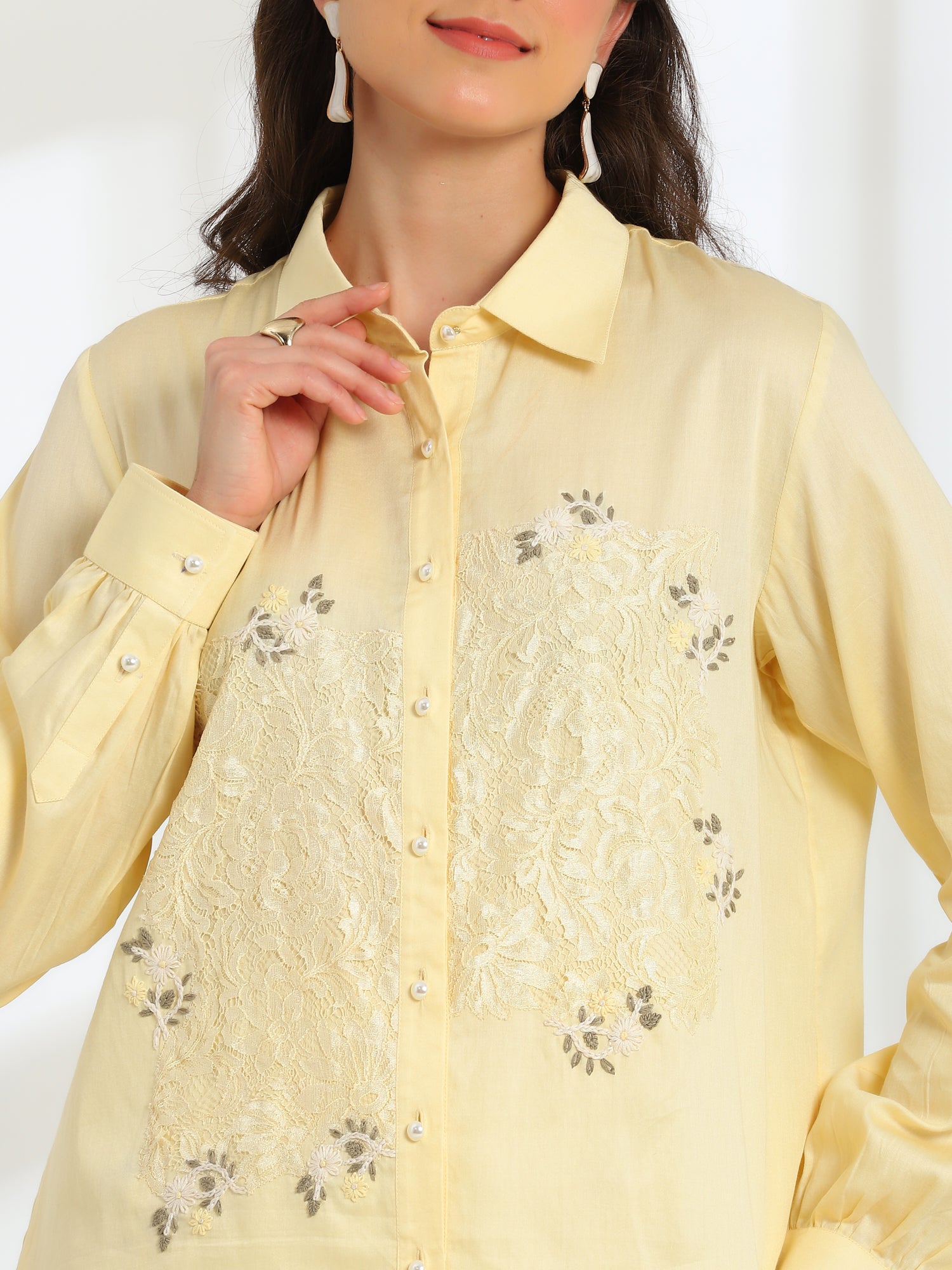 Butter Bloom yellow Hand Embroidered French lace Linen Cotton co-ord set