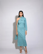 Aqua Floral Printed One Shoulder Dress