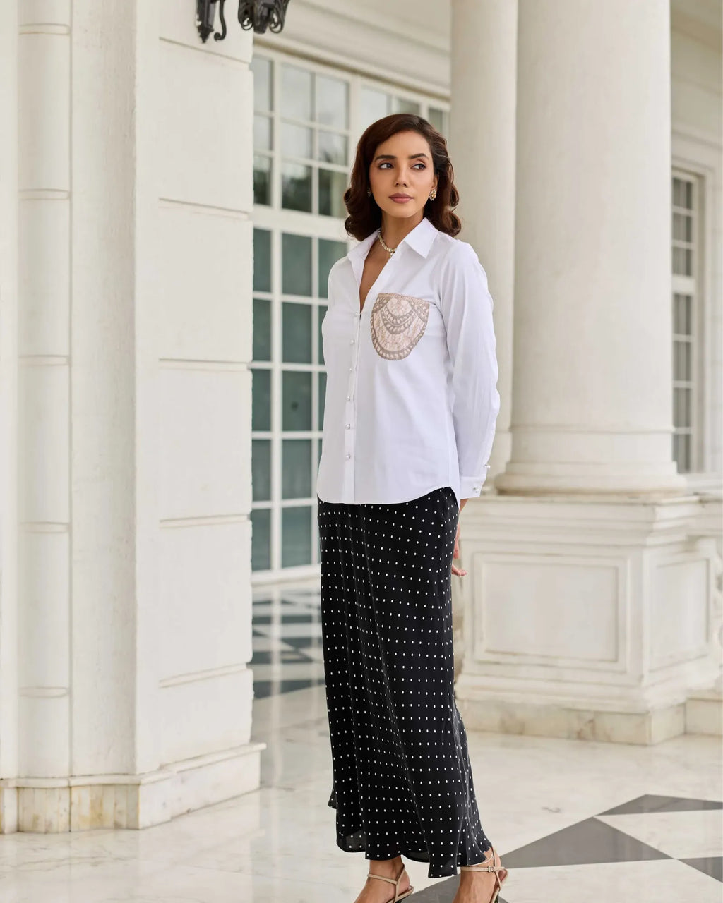 Pocketed Aura Classic White French Lace Cotton Shirt