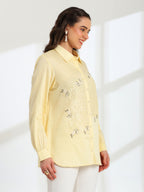 Butter Bloom Yellow Hand Embroidered French lace Cotton Shirt