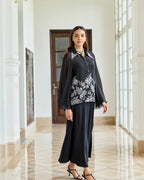 Monochrome Muse Swarowski French Lace Georgette Shirt