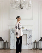 Camellia Heavenly Pink Hand embroidered French Lace Linen Silk Shirt