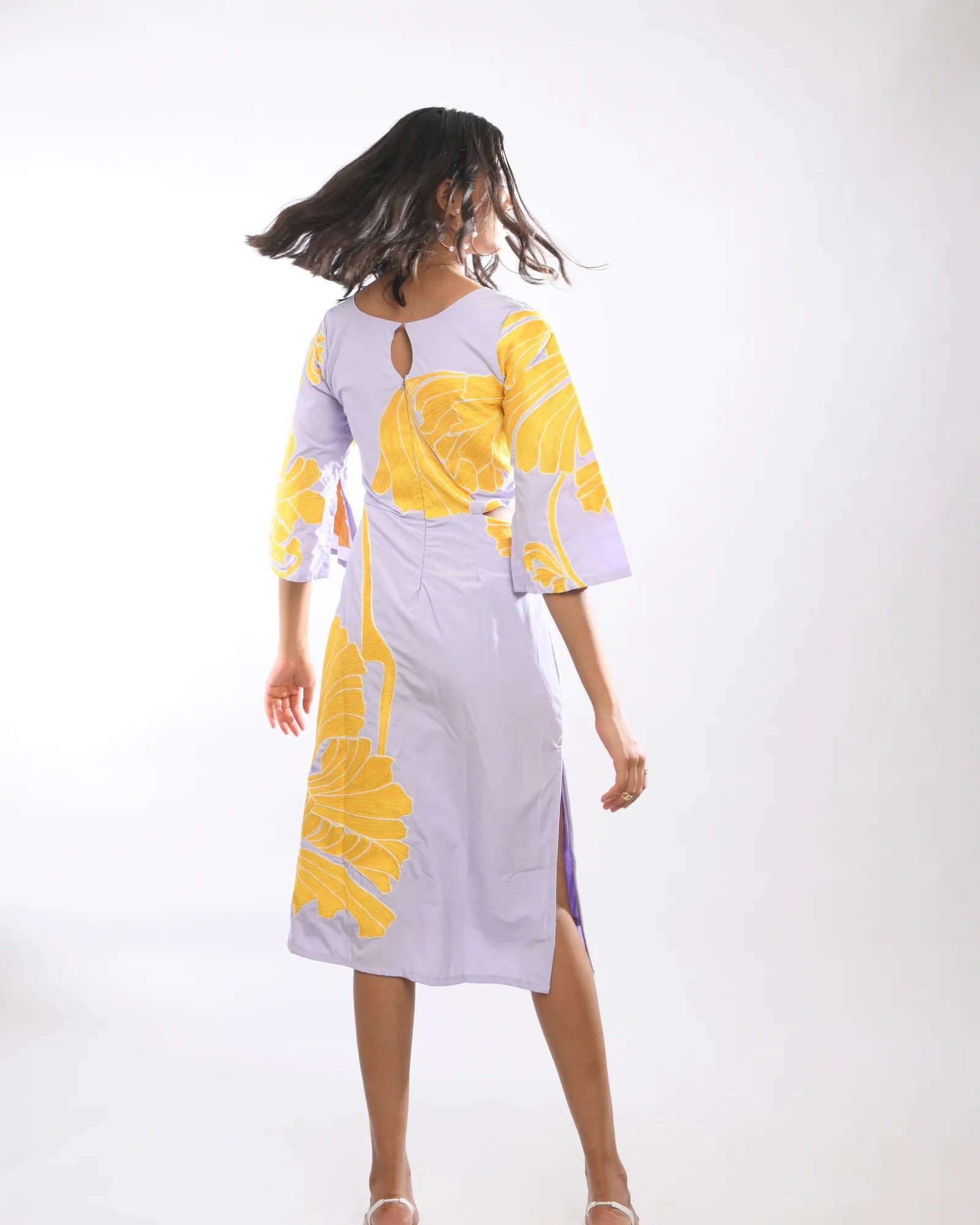 Lilac Pansy Embroidered Dress