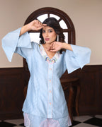 Ocean Blue embrodiery with motiff button cord-set - BloomIt