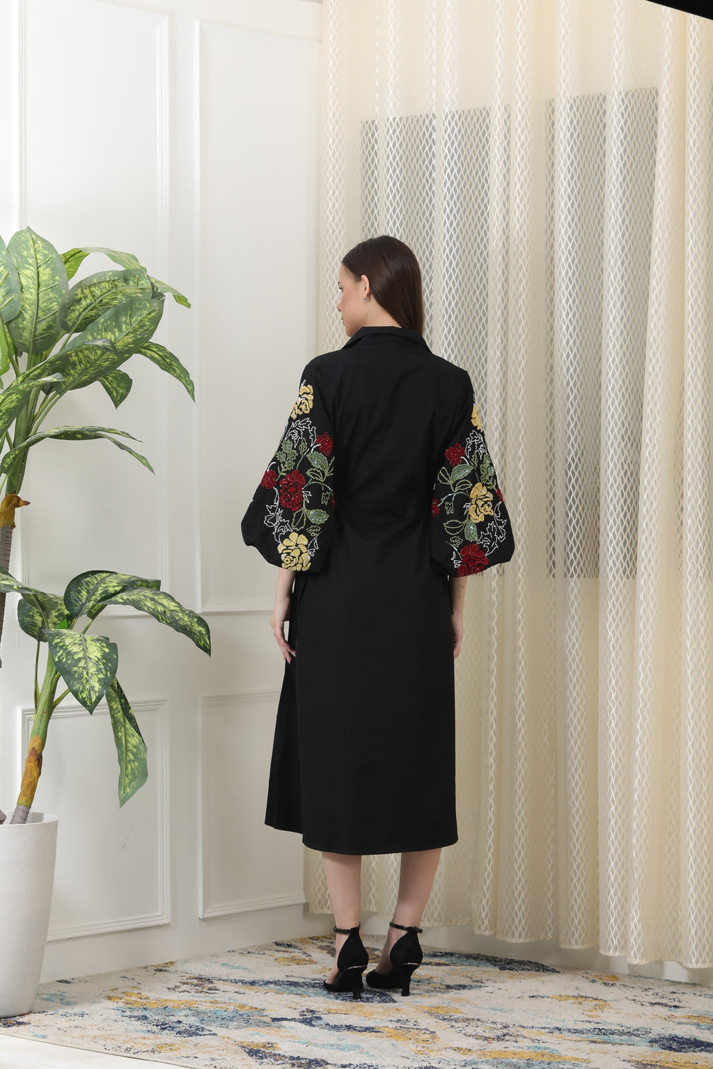 Iris Black Poplin Dress