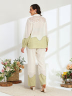 Ether Sage Green Embroidered French lace Silk Linen Co-ord Set