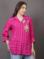 Pink Crushed Embroidered Shirt