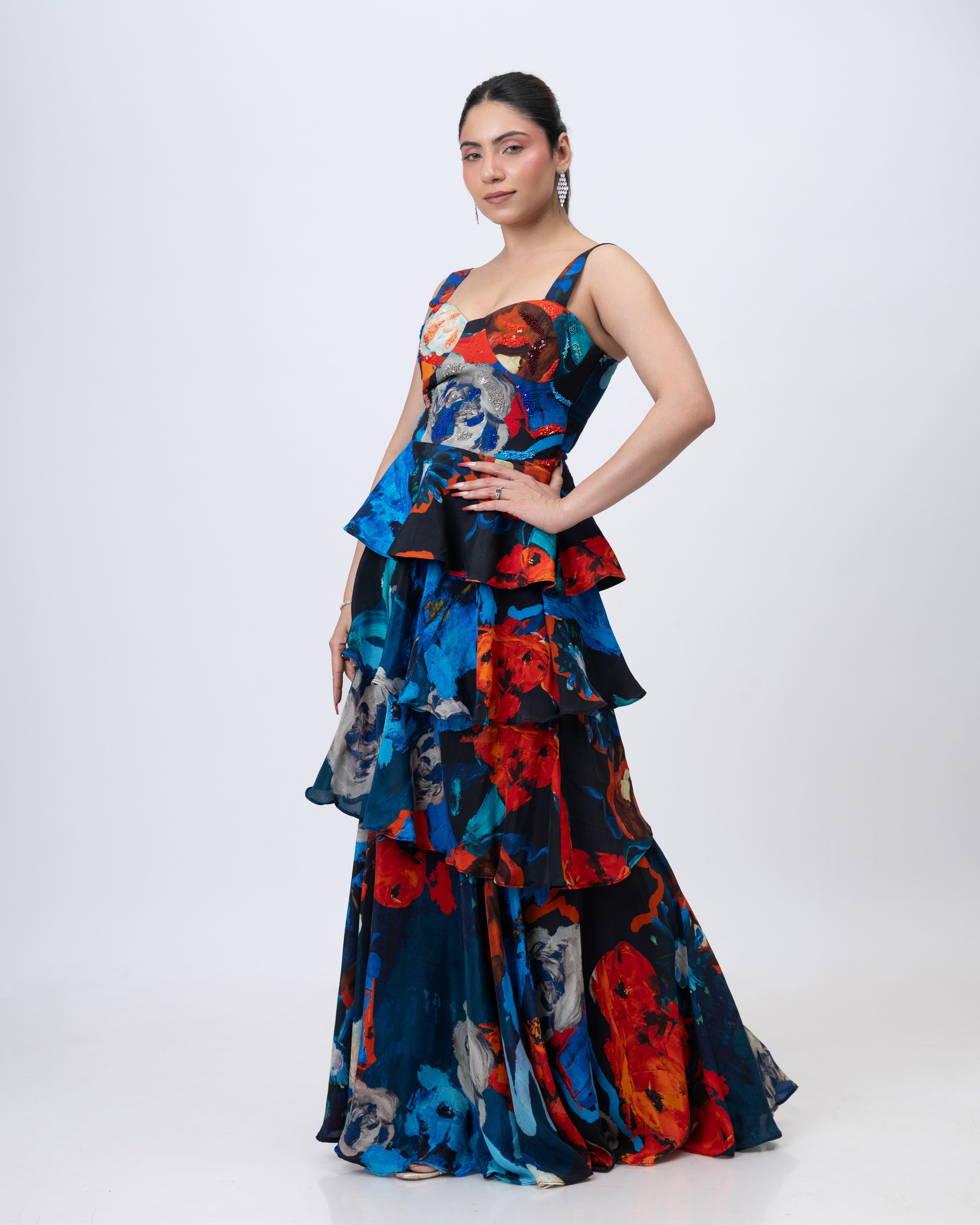 Parade Noir Peplum Bustier and Ruffle Maxi Skirt
