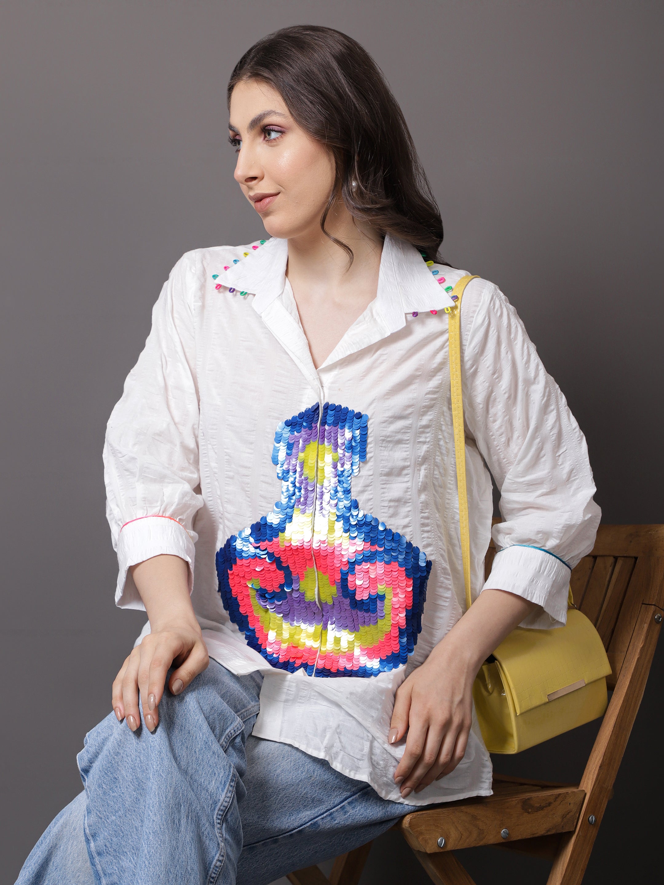 White Crushed Sequin Shirt