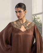 Mocha Whisper Metallic French Lace Satin Top