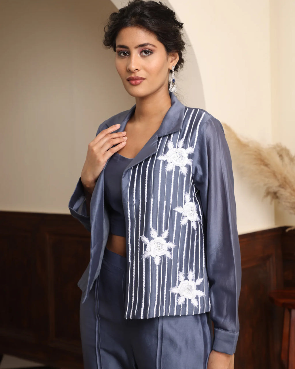 Embroidered Jacket & Pintuck Pants