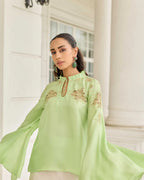 Reverie Pastel Verdant Hand Patched French Lace Twill Silk Top