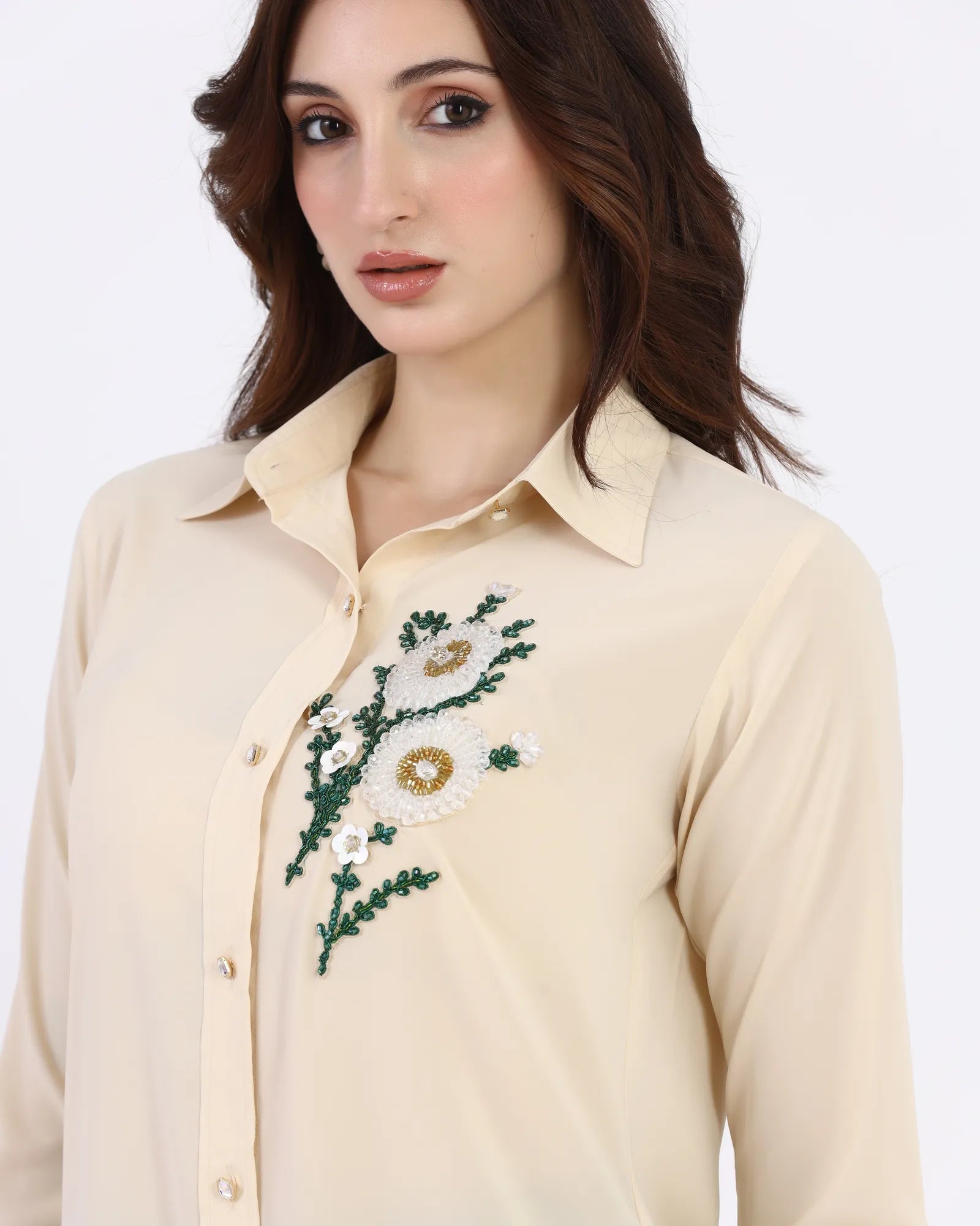 Ivory Bloom Embellished Shirt