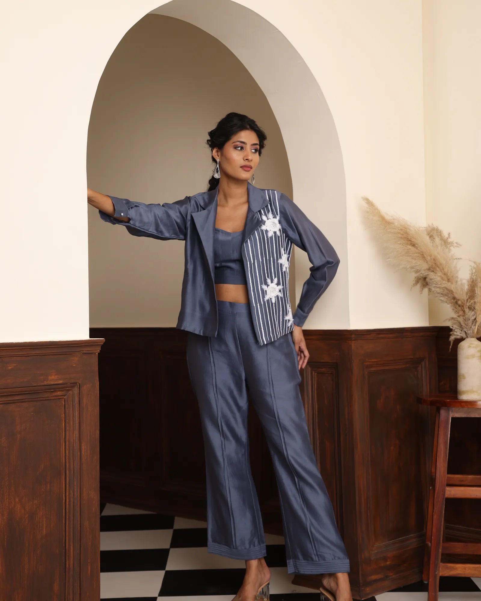 Embroidered Jacket & Pintuck Pants