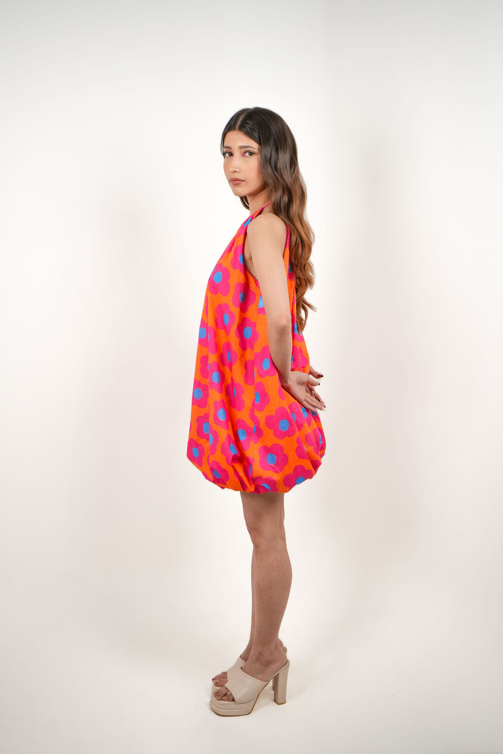 Mystic Bloom Halter Neck Balloon Dress