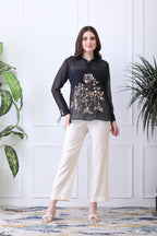 Conor Black Embroidered Chanderi Top with Ivory Pants