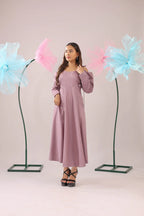 The dirty pink cold shoulder knot midi cotton dress
