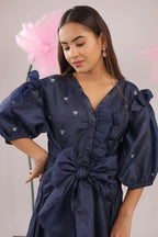 The navy blue heart knot flared midi dress - BeyondStiches