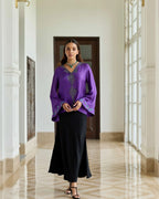 Elaria Purple Hand Embroidered French Lace Twill Silk Shirt