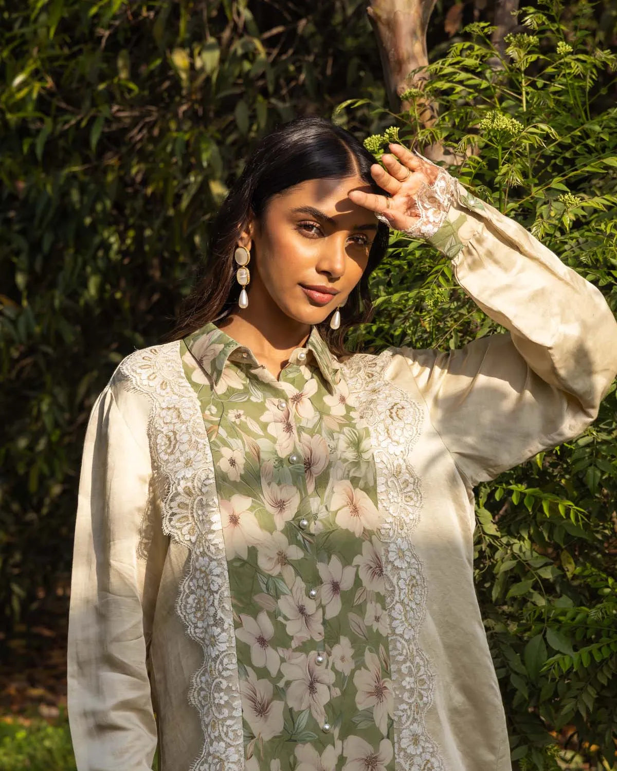 Neroli French lace printed linen silk shirt