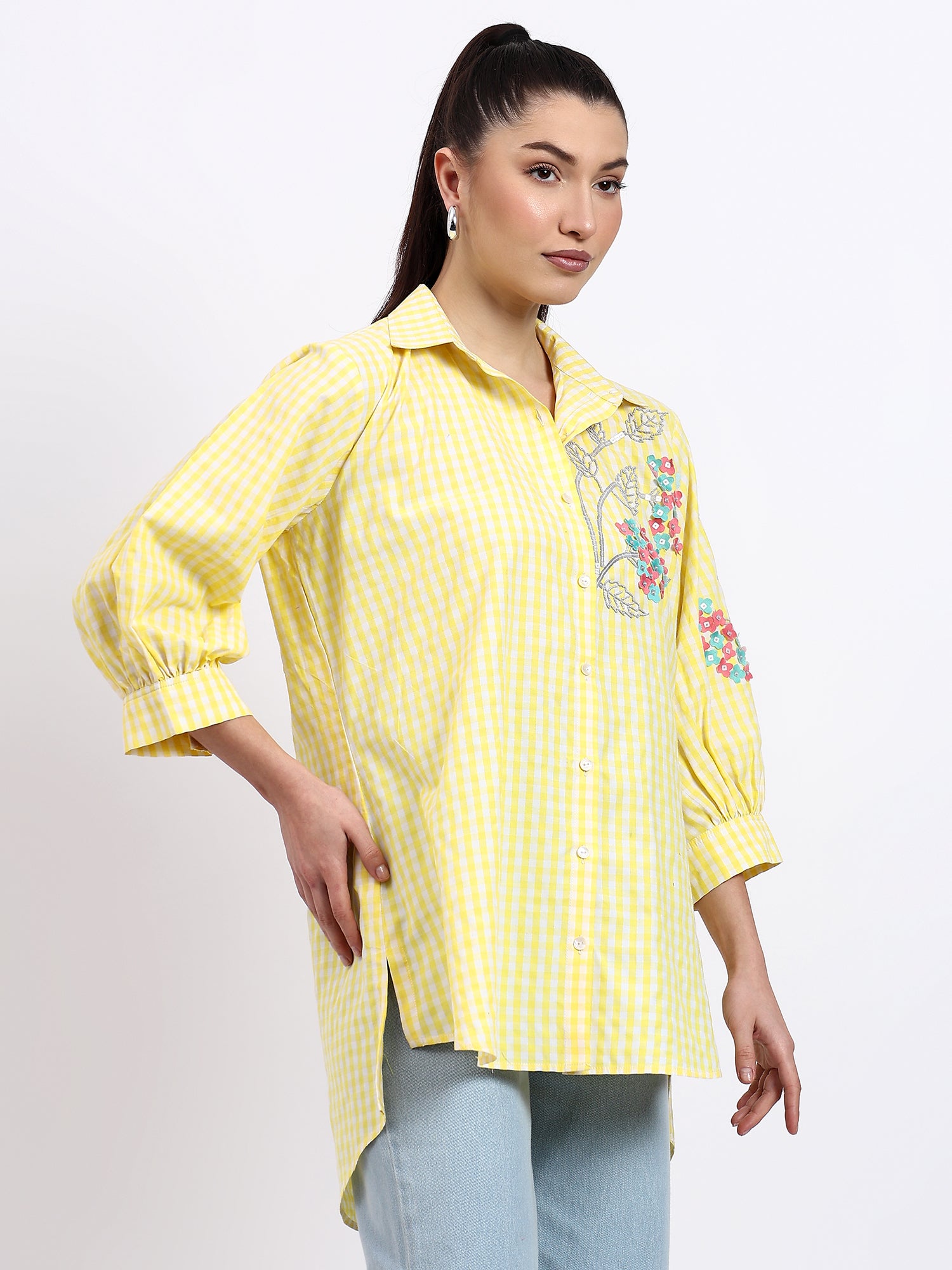 Yellow check Embroidered Shirt