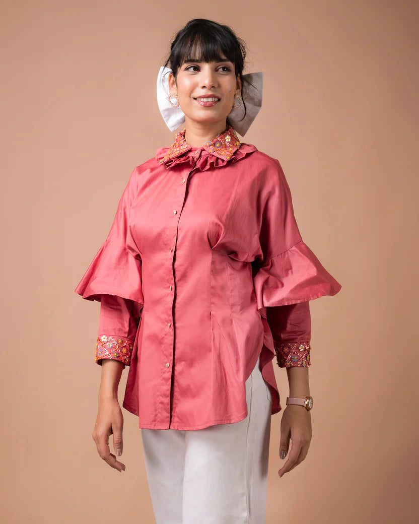 The Salmon Pleated Shirt