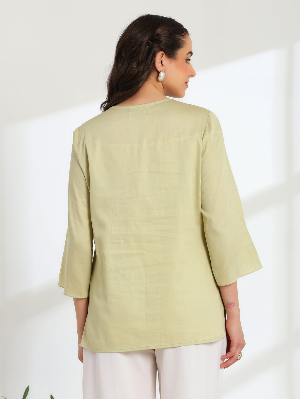 Jade Blossom Embroidered French lace cotton  shirt