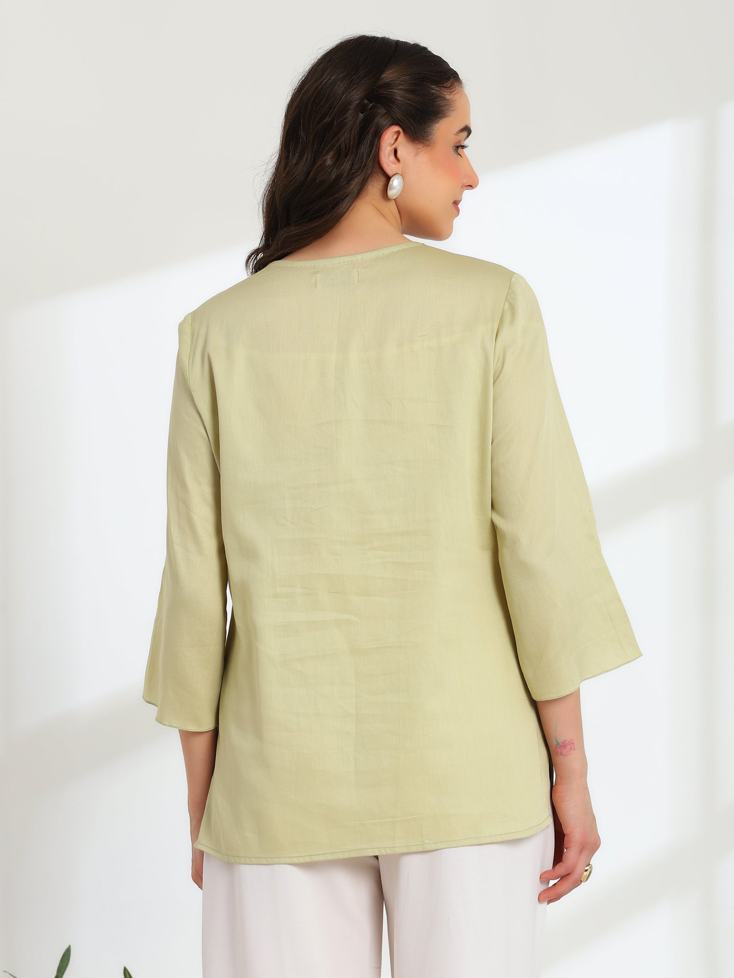 Jade Blossom Embroidered French lace cotton  shirt