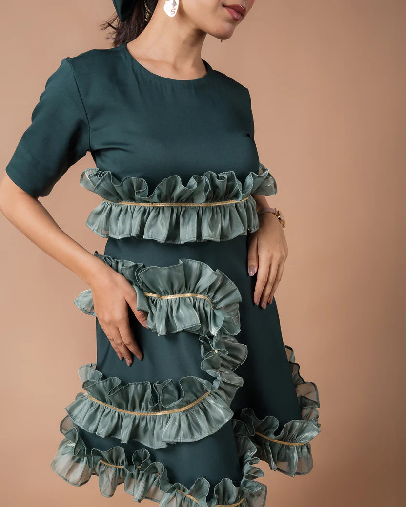 The Green Frill Mini Dress - BeyondStiches