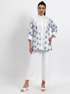 White Chikan and Boota Lace Shirt