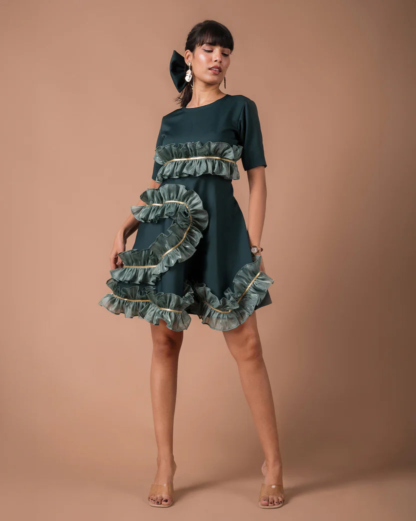 The Green Frill Mini Dress