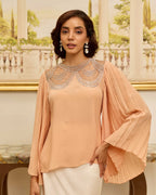 Grace Salmon Peach and Silver French Lace Crepe Top