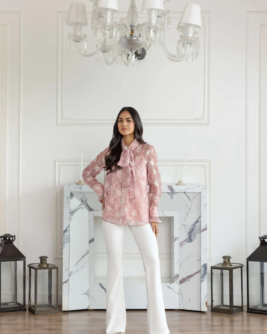 Fioren Blossom Pink French Lace Shirt - Dareiss