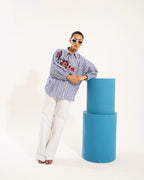 Beaded Floral Raglan Stripe Shirt