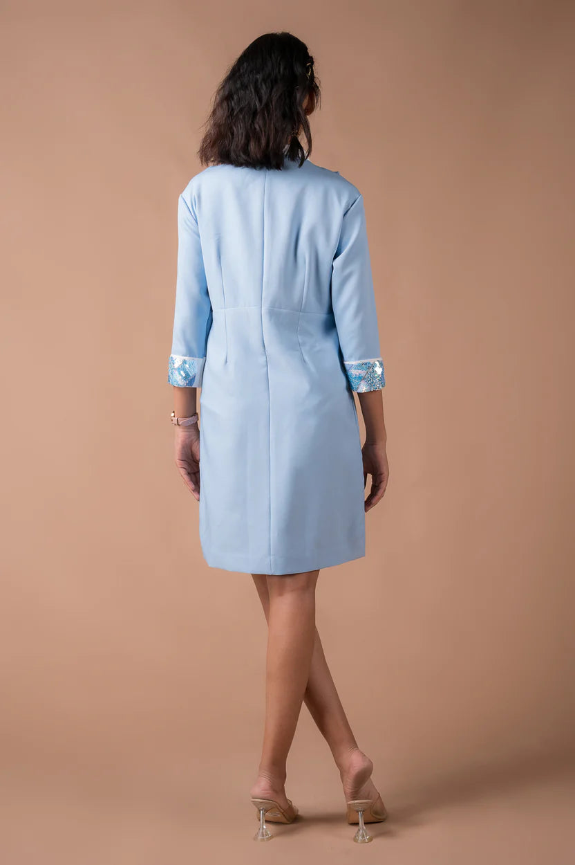 The White And Blue Pleated Mini Dress - BeyondStiches