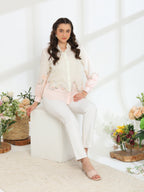 Cendre Pink Hand Embroidered French lace Silk Linen Shirt - Dareiss
