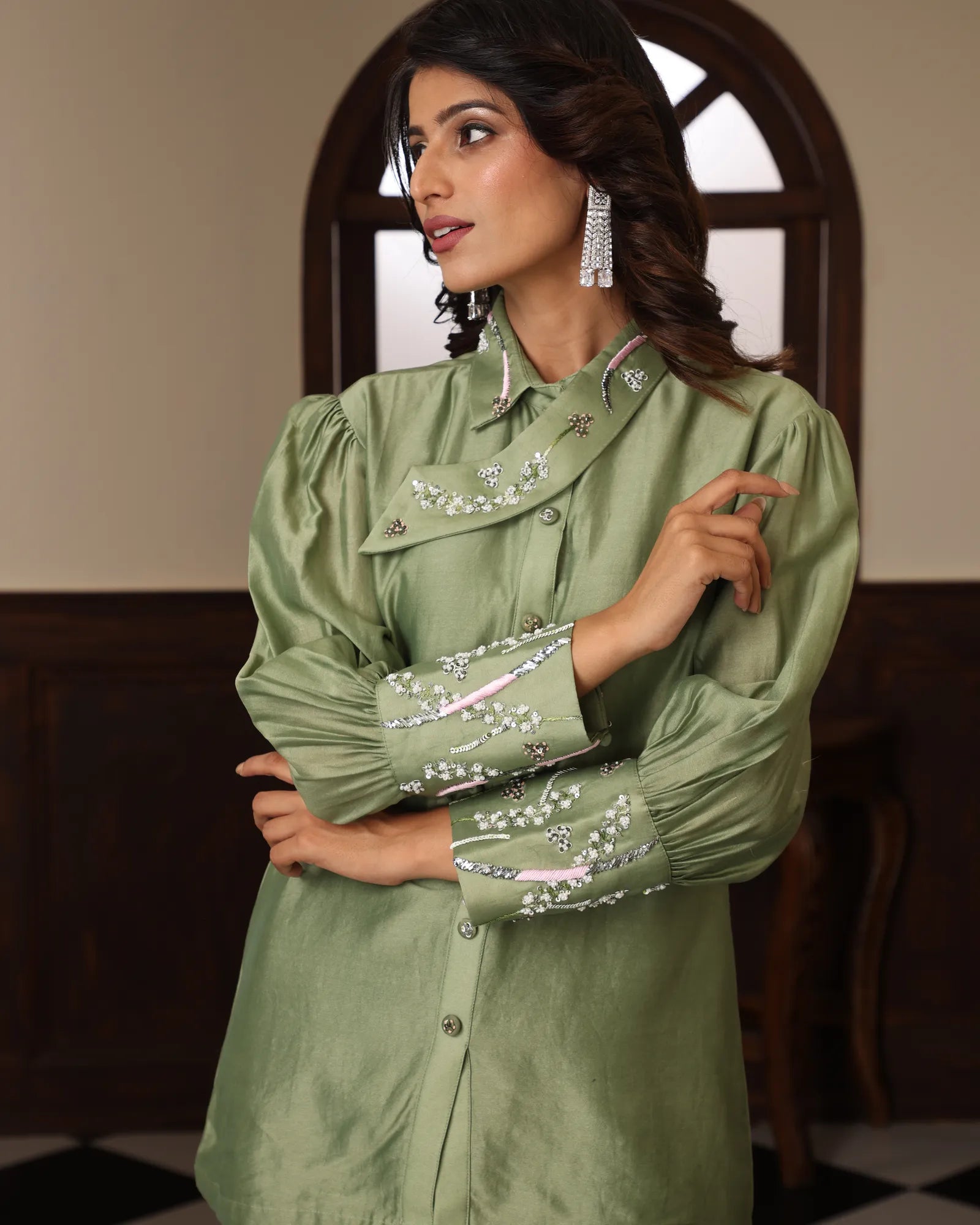 Mandarin Collar Handwork Co-ord Set