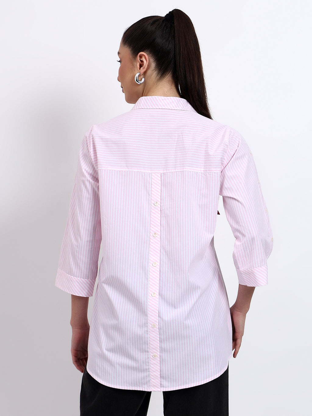 Baby pink stripes embroidered shirt
