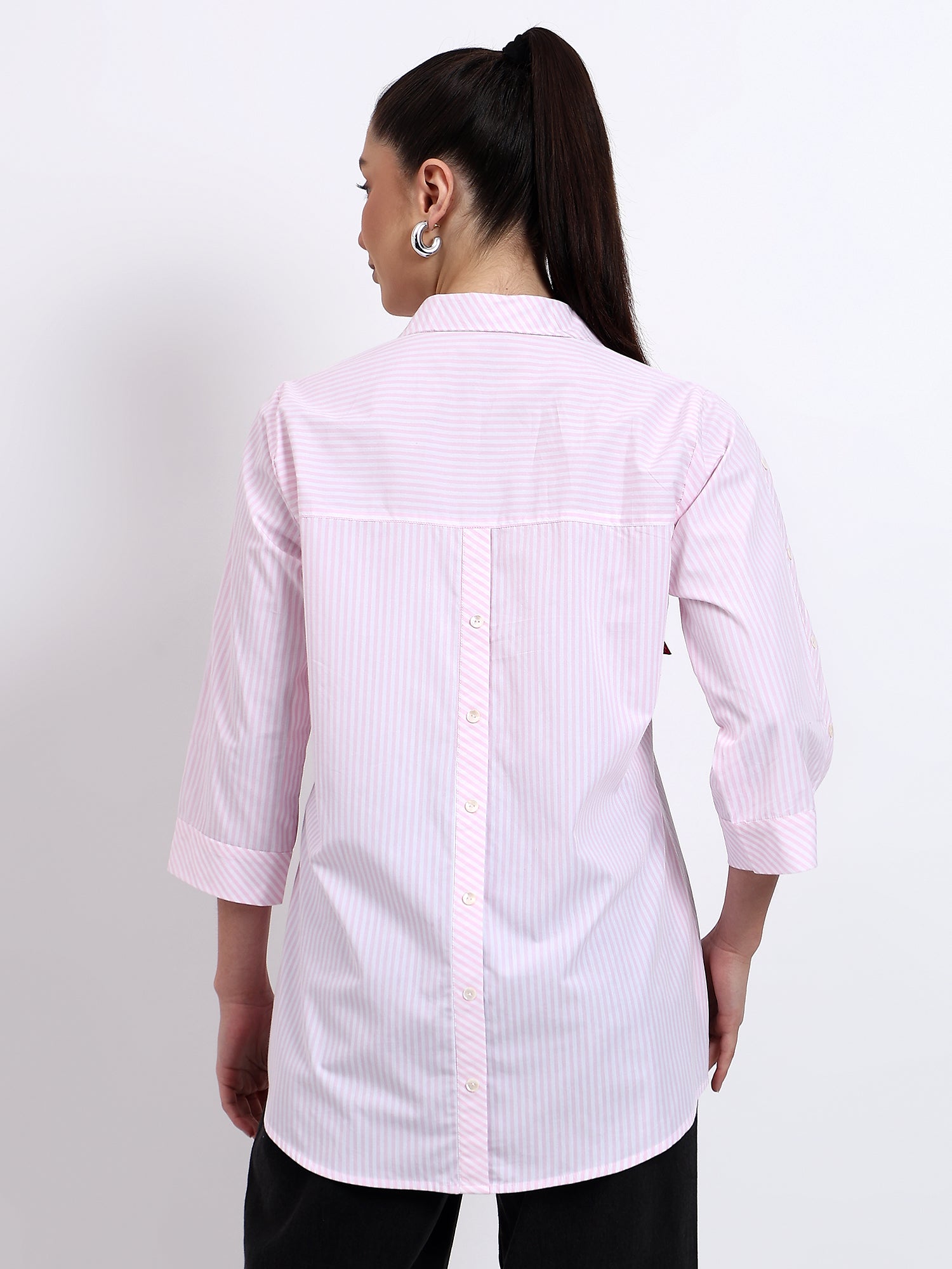 Baby pink stripes embroidered shirt