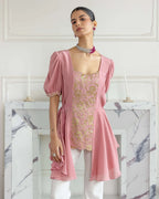 Dahlia Blossom Pink Mettalic French Lace Crepe Top
