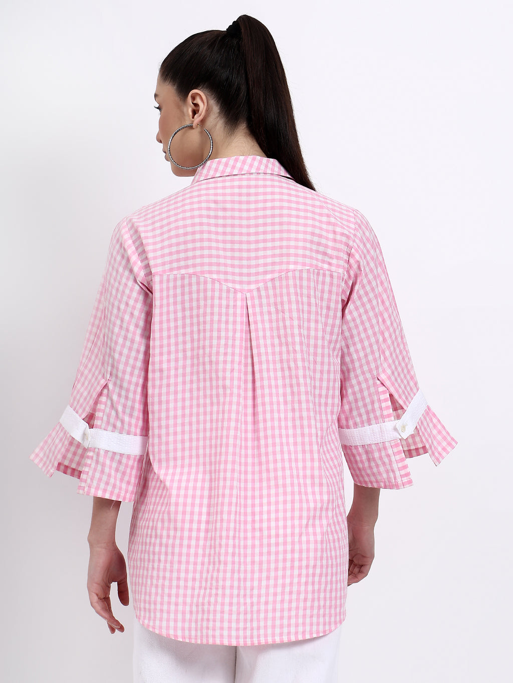 Pink Check Embroidered Shirt