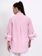 Pink Check Embroidered Shirt