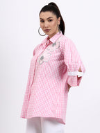 Pink Check Embroidered Shirt